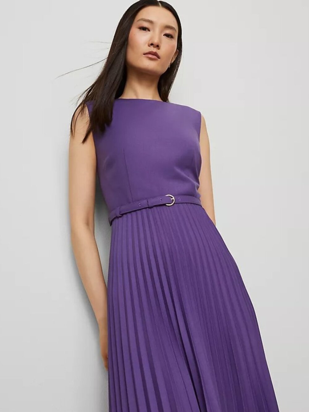 Ann Taylor Belted Pleated Midi Dress